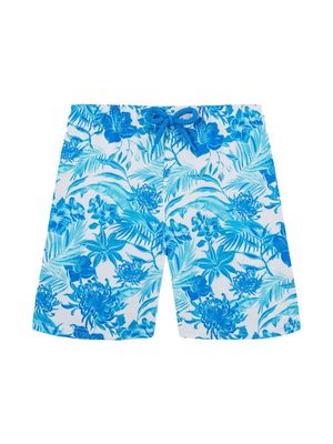 Vilebrequin Kids floral-print logo-appliqué swim shorts - White