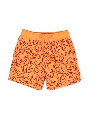 Vilebrequin Kids logo-patch starfish-print swimming shorts - Orange