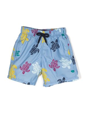 Vilebrequin Kids turtle-print drawstring swimming shorts - Blue