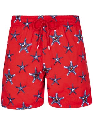 Vilebrequin Mistral Starfish Dance-embroidered swim shorts - Orange