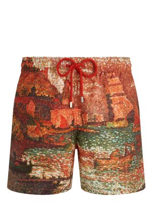 Vilebrequin painterly-print drawstring swim shorts - Red
