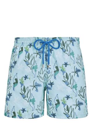 Vilebrequin Seaweed-embroidered swim shorts - Blue