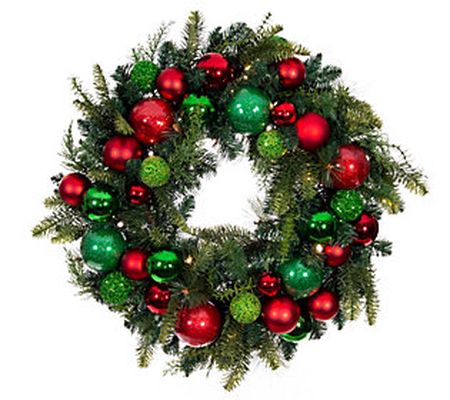 Village Lighting 30" Pre-Lit LED Wreath - Chris tmas Cheer