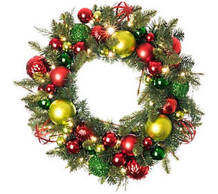 Village Lighting 30" Prelit LED Wreath - Festiv e Holiday