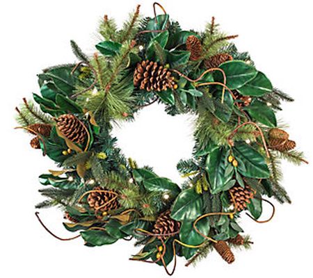 Village Lighting 30" Prelit LED Wreath - Magnol ia Leaf