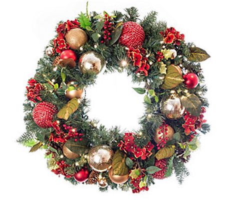 Village Lighting 30" Prelit LED Wreath - Scarle t Hydrangea