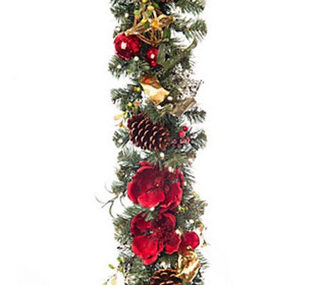 Village Lighting 9' Prelit LED Garland - Red Ma gnolia