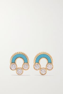 Viltier - Magnetic 18-karat Gold, Turquoise And Diamond Earrings - one size
