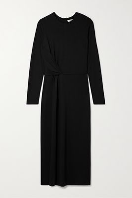 Vince - Asymmetric Gathered Wrap-effect Stretch-knit Midi Dress - Black