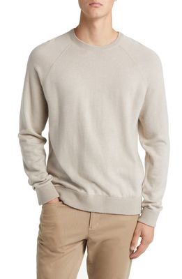 Vince Birdseye Jacquard Wool & Cotton Crewneck Sweater in Pumice Rock/Pearl