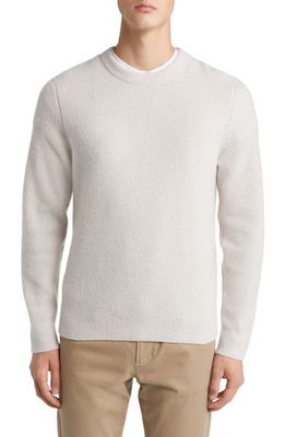 Vince Boiled Cashmere Crewneck Sweater in Heather White Combo