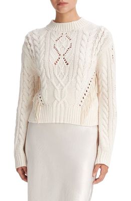 Vince Cable Fringe Accent Wool & Cashmere Sweater in Cream
