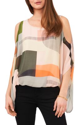 Vince Camuto Abstract Print Batwing Sleeve Chiffon Blouse in New Ivory