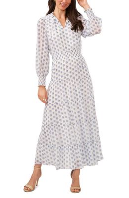Vince Camuto Abstract Print Long Sleeve Tiered Maxi Dress in New Ivory