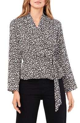 Vince Camuto Animal Print Faux Wrap Top in Rich Black