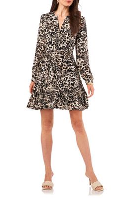 Vince Camuto Animal Print Long Sleeve Dress in Natural Taupe