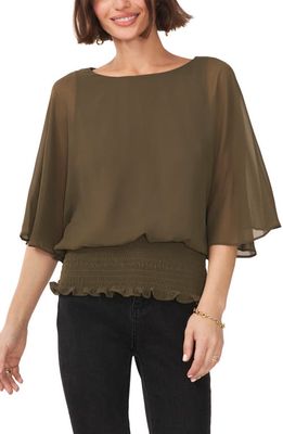 Vince Camuto Batwing Smocked Waist Top in Light Olive