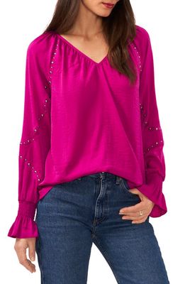 Vince Camuto Bead Detail Hammered Satin Top in Fuchsia Fury