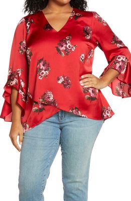 Vince Camuto Beautiful Blooms Flutter Sleeve Top in Red