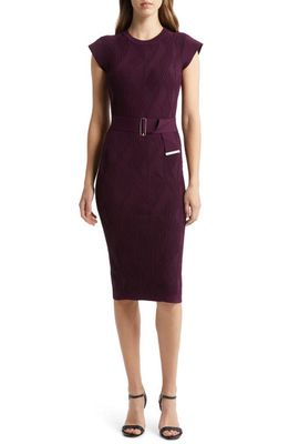 Vince Camuto Belted Knit Sheath Dress in Wine