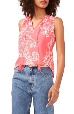Vince Camuto Blooming Paisley Print Split Neck Top in Coral