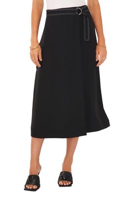 Vince Camuto Cargo Pocket Belted Midi Faux Wrap Skirt in Rich Black