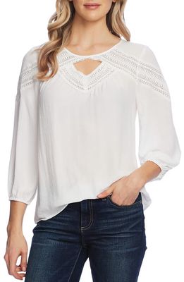 Vince Camuto Chevron Lace Inset Top in Pearl Ivory