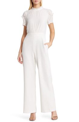 Vince Camuto Chiffon & Crepe Jumpsuit in Ivory