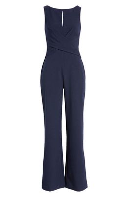 Vince Camuto Cross Front Keyhole Wide Leg Crepe Jumpsuit in Navy