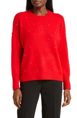 Vince Camuto Crystal Detail Sweater in Bright Cherry