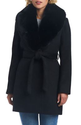 Vince Camuto Double Breasted Coat with Removable Faux Fur Collar in Black