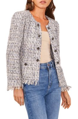 Vince Camuto Double Breasted Crop Tweed Jacket in Alloy