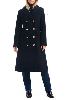 Vince Camuto Double Breasted Flare Coat in Navy