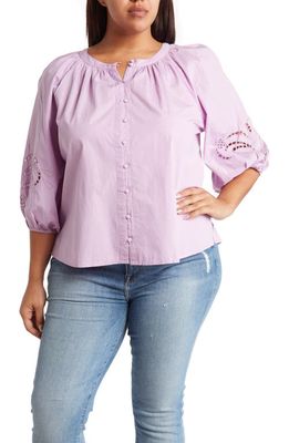 Vince Camuto Embroidered Eyelet Cotton Blouse in Soft Iris