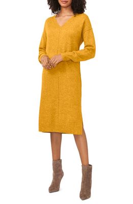 Vince Camuto Exposed Seam Long Sleeve Sweater Dress in Amber