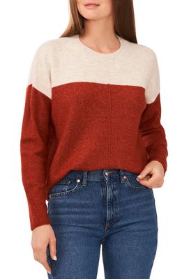 Vince Camuto Extended Shoulder Colorblock Sweater in Rust Red