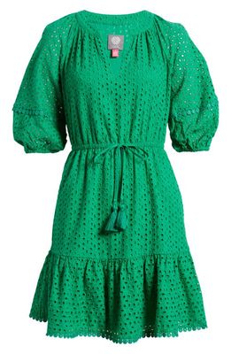 Vince Camuto Eyelet Embroidered Cotton Dress in Green