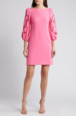 Vince Camuto Eyelet Sleeve Crepe Shift Dress in Lipstick P