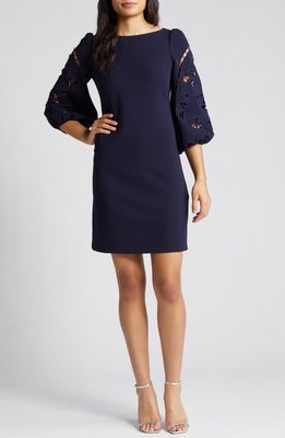 Vince Camuto Eyelet Sleeve Crepe Shift Dress in Navy