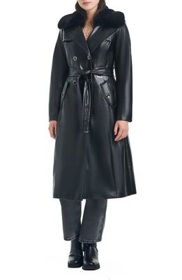 Vince Camuto Faux Leather Trench Coat with Removable Faux Fur Collar in Black
