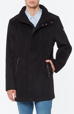 Vince Camuto Faux Shearling Trim Wool Blend Coat in Black