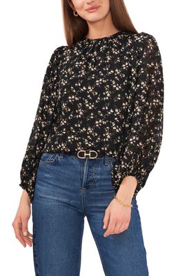 Vince Camuto Floral Blouson Sleeve Top in Rich Black