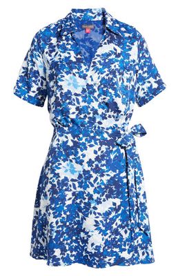 Vince Camuto Floral Collared Wrap Dress in Opulent Blue