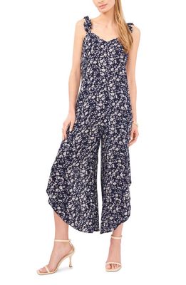 Vince Camuto Floral Curved Hem Jumpsuit in Classic Navy