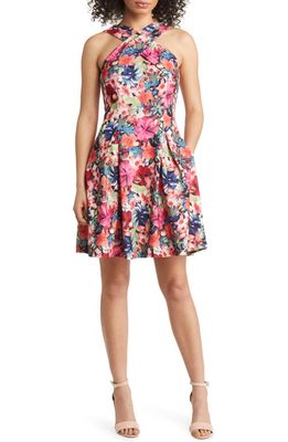 Vince Camuto Floral Fit & Flare Scuba Crepe Dress in Pink Multi