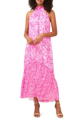 Vince Camuto Floral Halter Neck Maxi Dress in Hot Pink