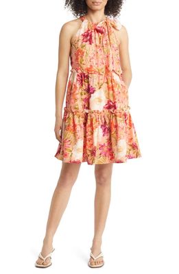 Vince Camuto Floral Linen Blend Trapeze Dress in Ivory Multi