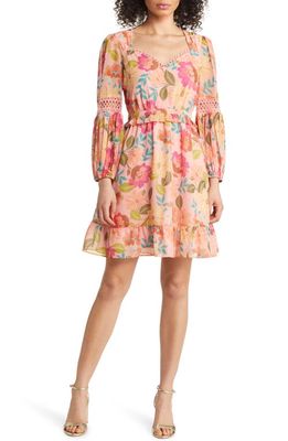 Vince Camuto Floral Long Sleeve Chiffon Dress in Pink Multi
