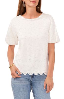 Vince Camuto Floral Openwork Puff Sleeve Top in New Ivory