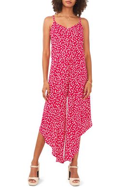 Vince Camuto Floral Print Asymmetric Crop Jumpsuit in Berry/White